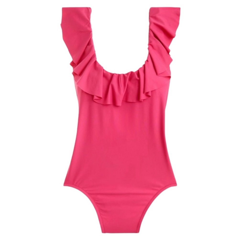 J. Crew 4 Pink Ruffle Scoopback One Piece Swimsuit